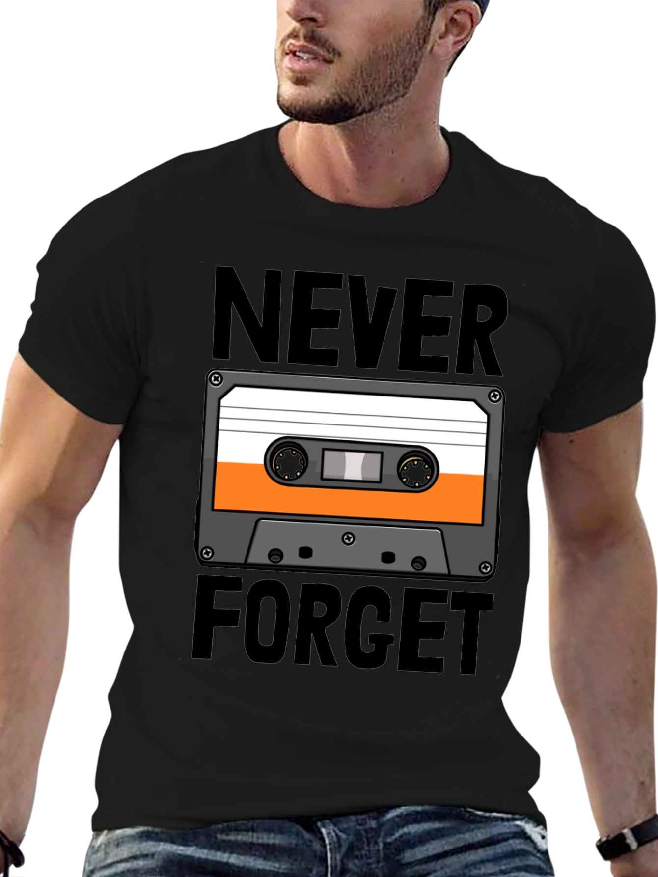 Retro Cassette Tape Never Forget Black T-Shirt