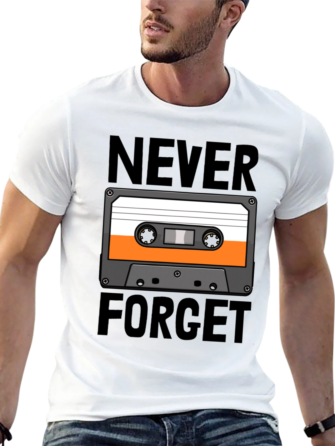 Retro Cassette Tape Never Forget Black T-Shirt