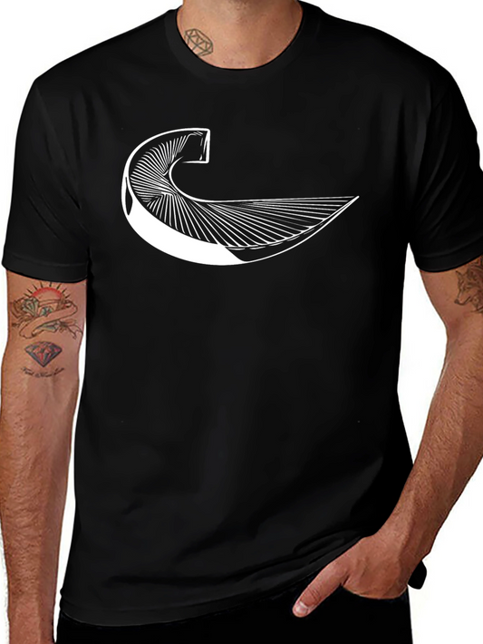 Abstract Geometric Wave Graphic Tee - Black Cotton