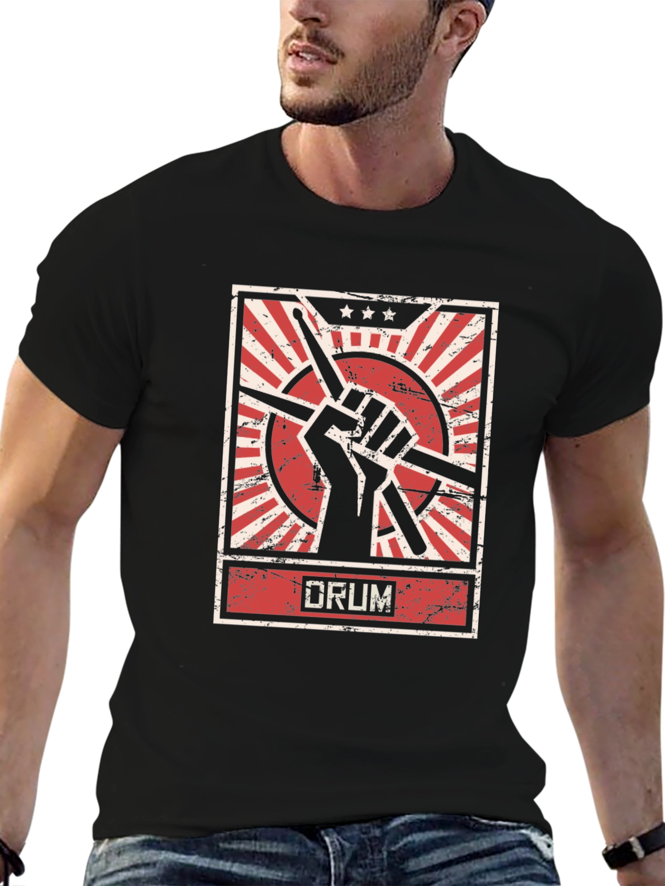 Drummer Graphic Tee - Drumsticks & Fist Design