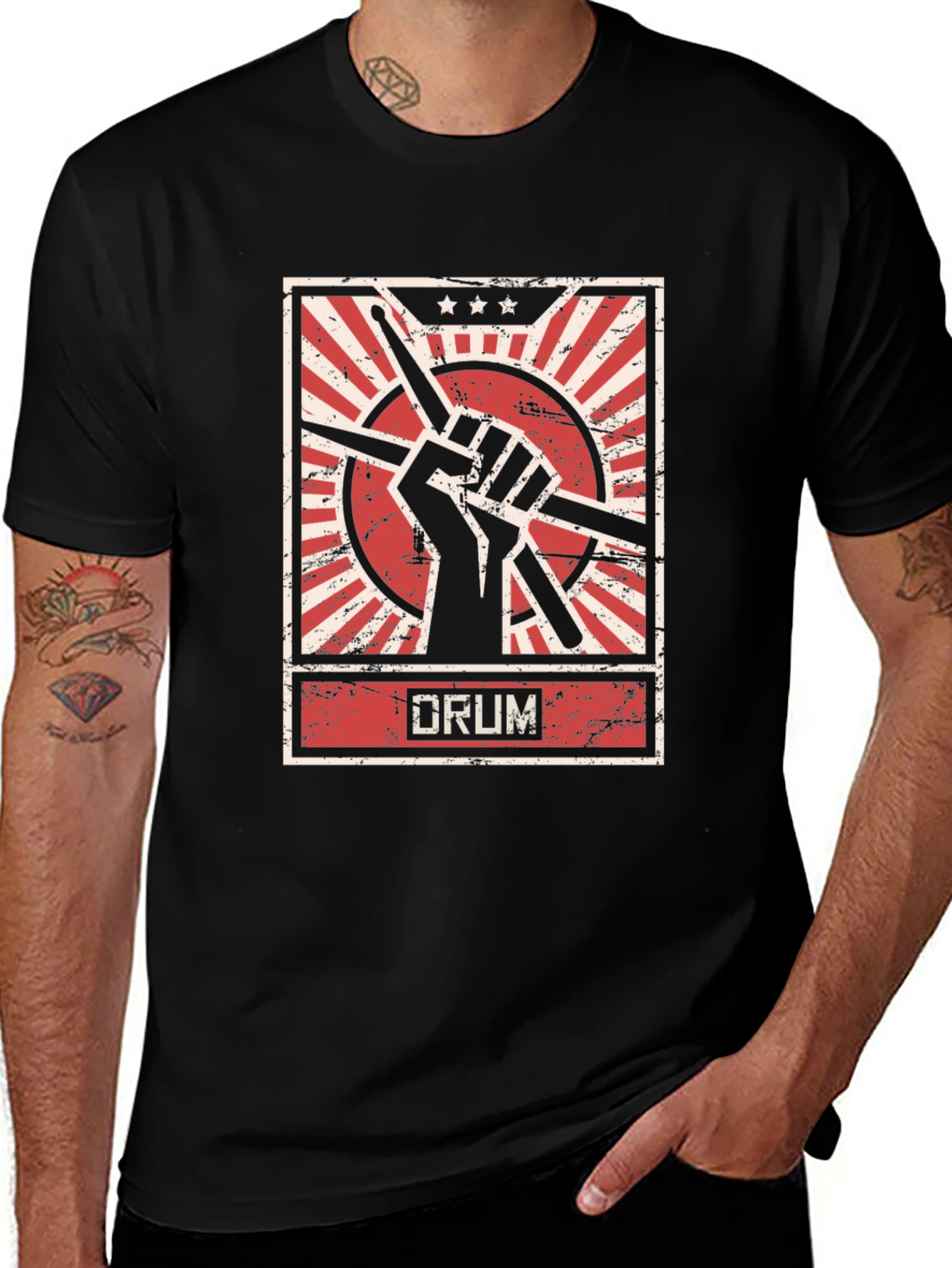 Drummer Graphic Tee - Drumsticks & Fist Design