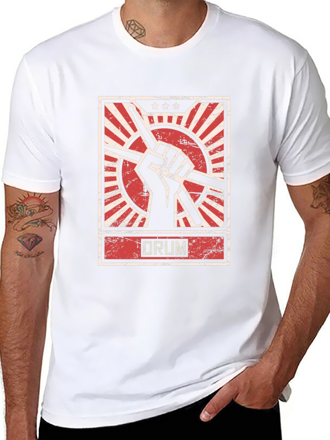 Drummer Graphic Tee - Drumsticks & Fist Design