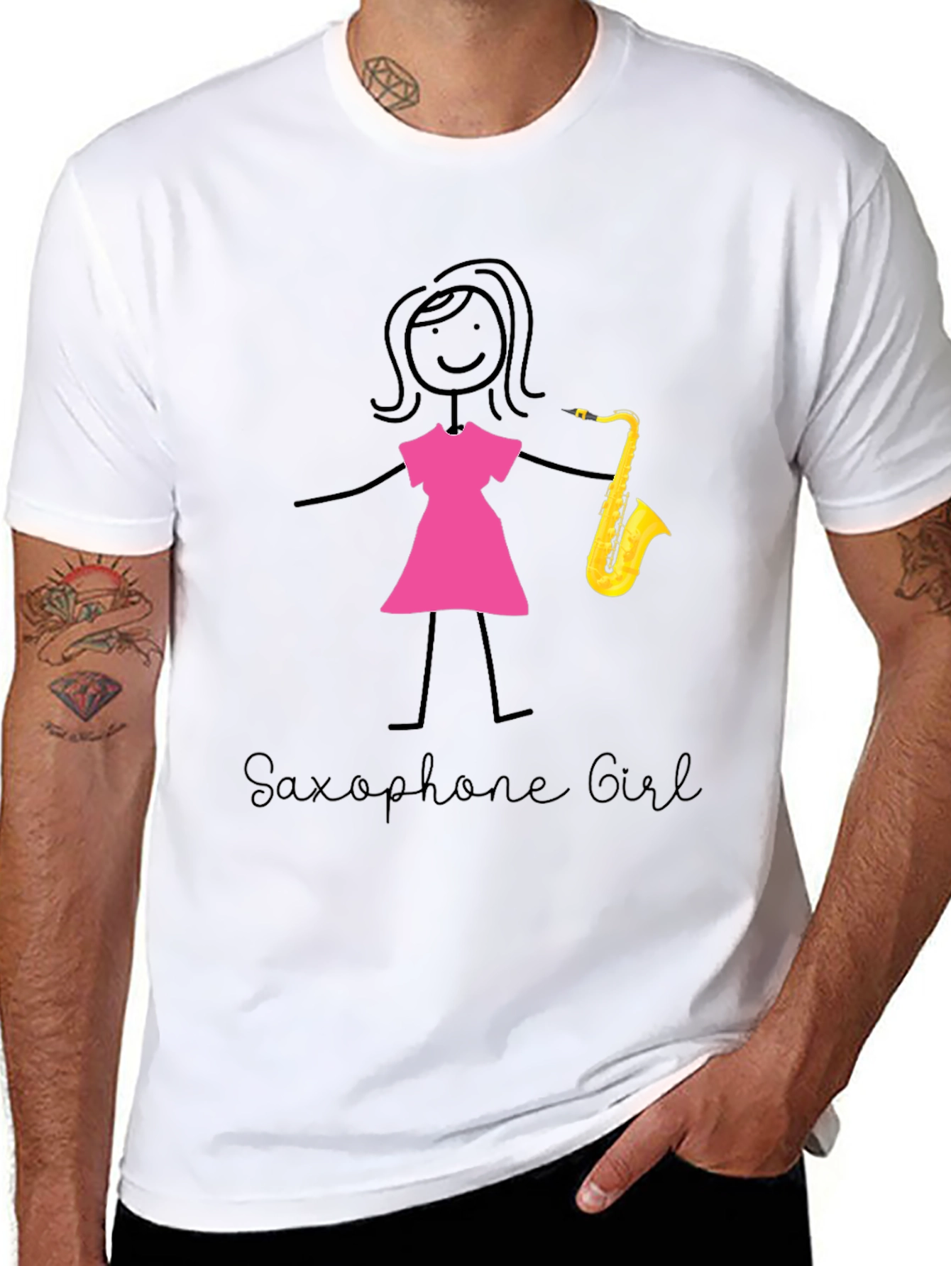Saxophone Girl T-Shirt - Black Cotton Tee