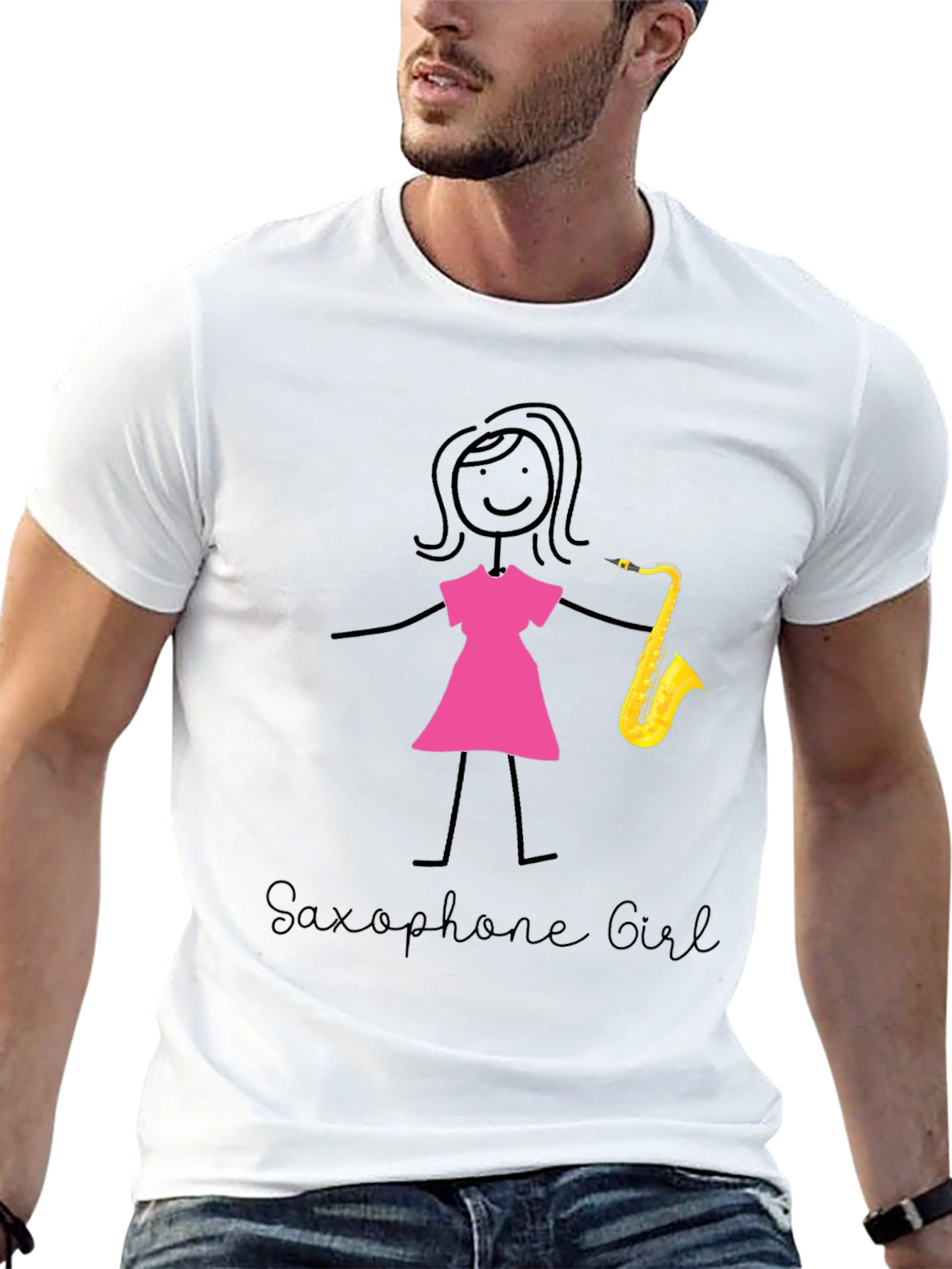 Saxophone Girl T-Shirt - Black Cotton Tee