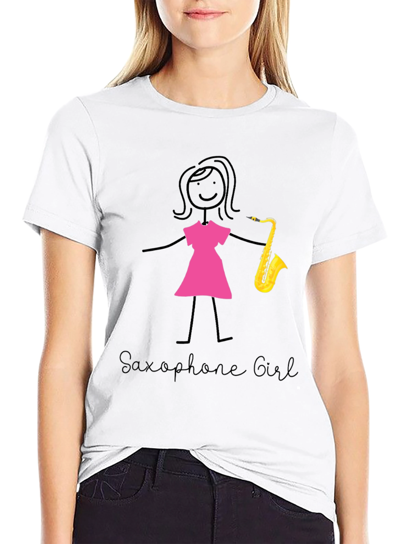 Saxophone Girl T-Shirt - Black Cotton Tee