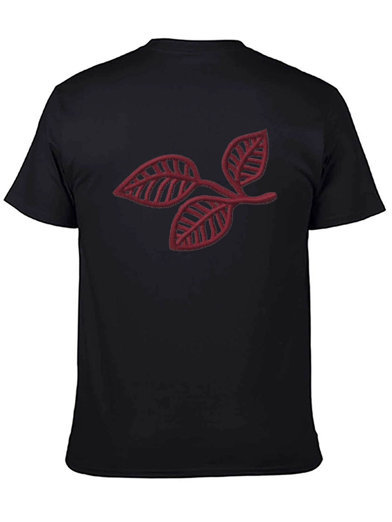 Black T-Shirt with Leaf Branch Embroidery
