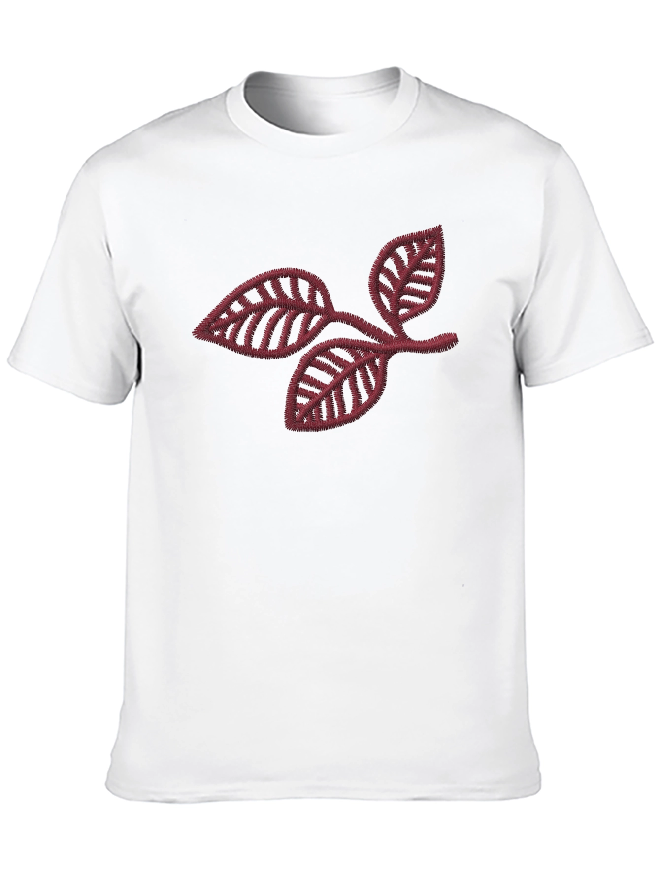 Black T-Shirt with Leaf Branch Embroidery