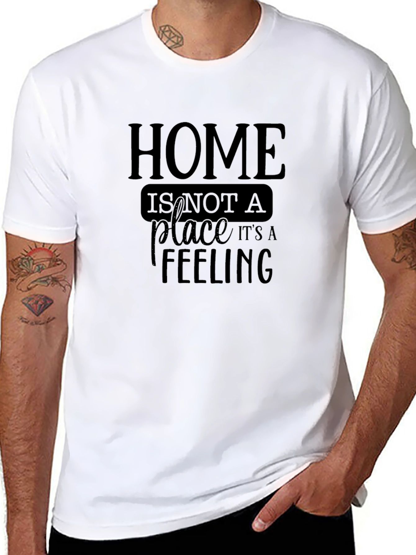 Home Is A Feeling Black Graphic T-Shirt