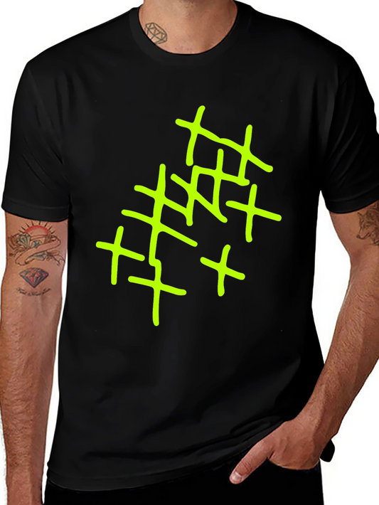 Abstract Cross Design Mens Black T-Shirt