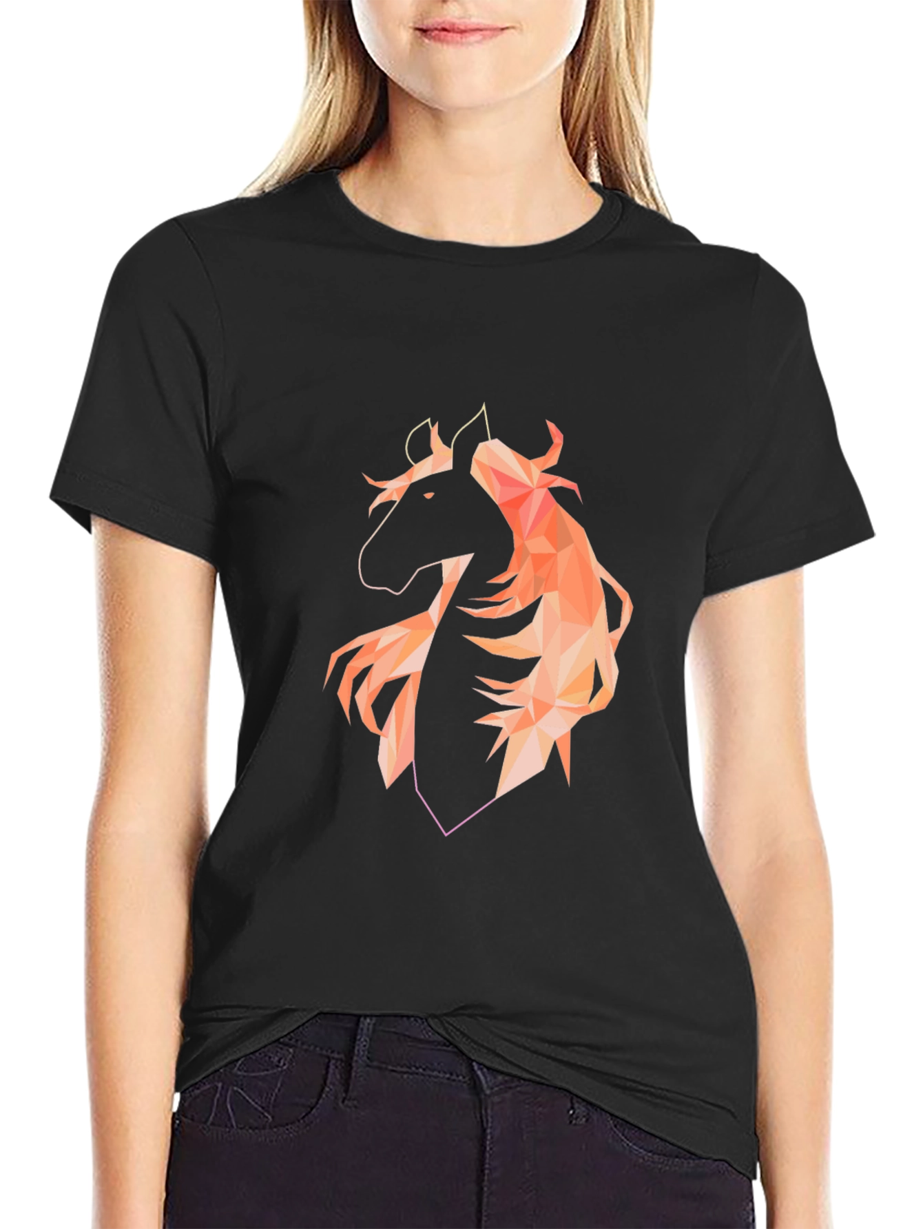 Geometric Horse Graphic Black T-Shirt