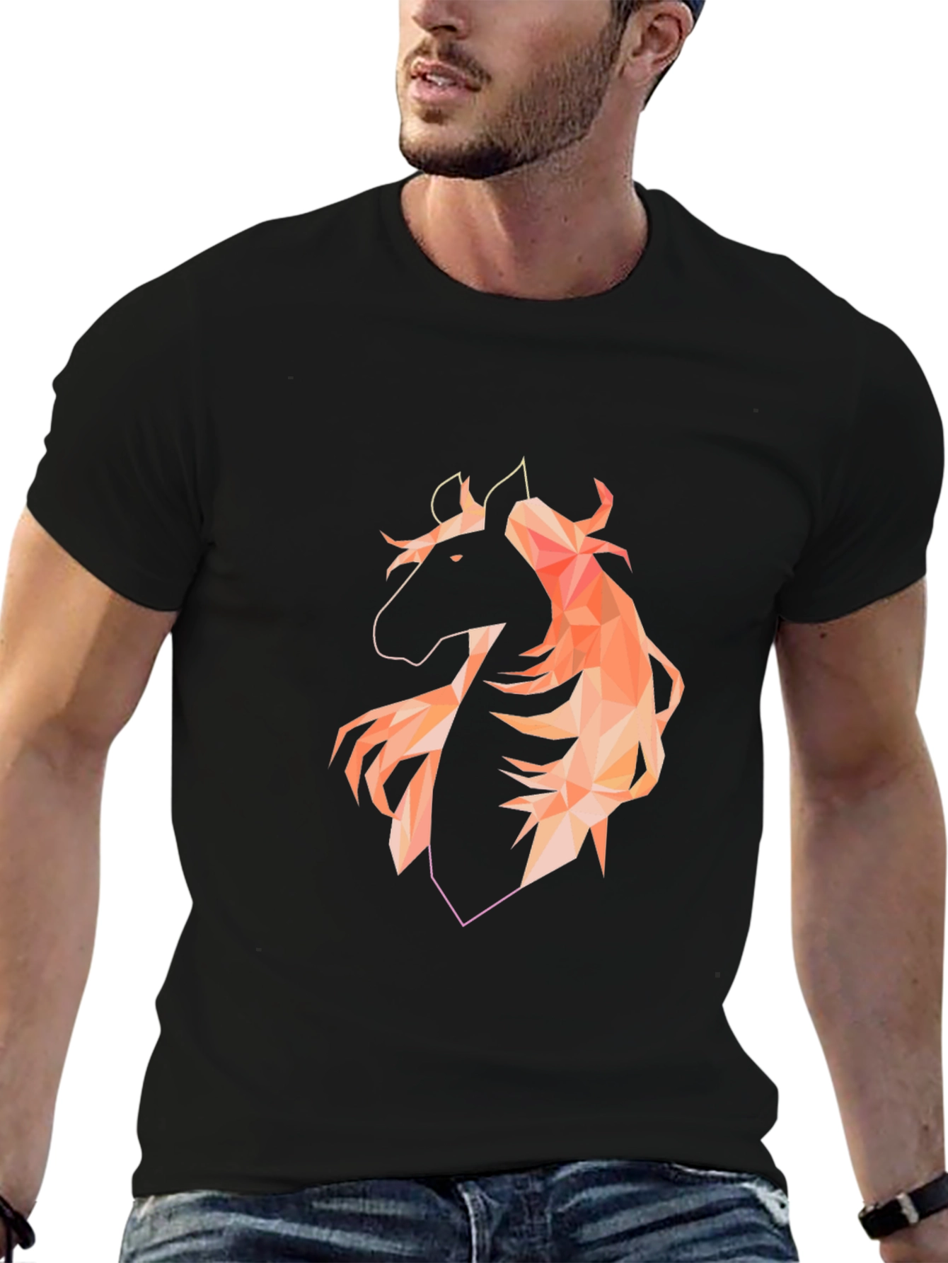 Geometric Horse Graphic Black T-Shirt