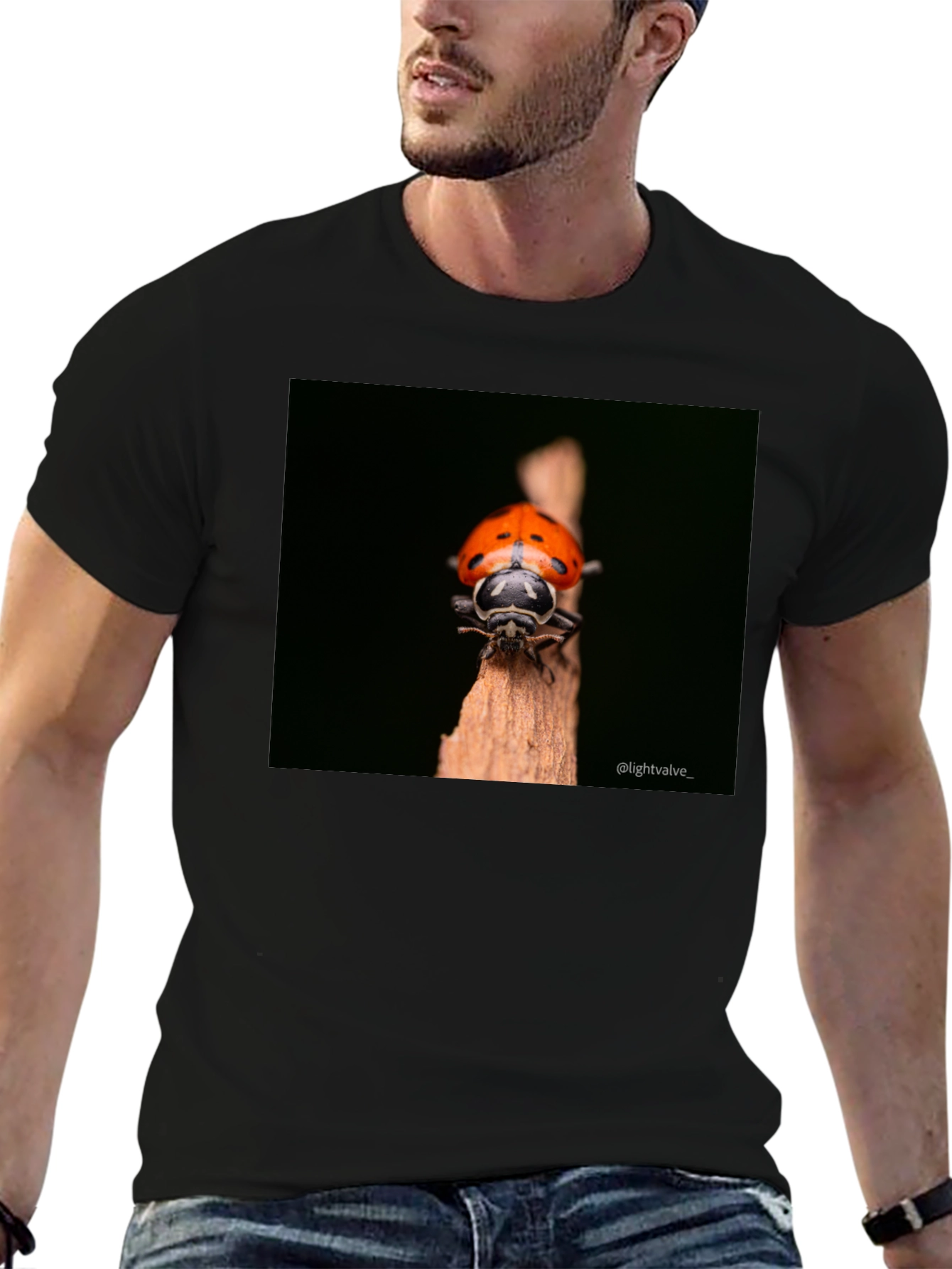 Ladybug Graphic Tee - Black Cotton T-Shirt