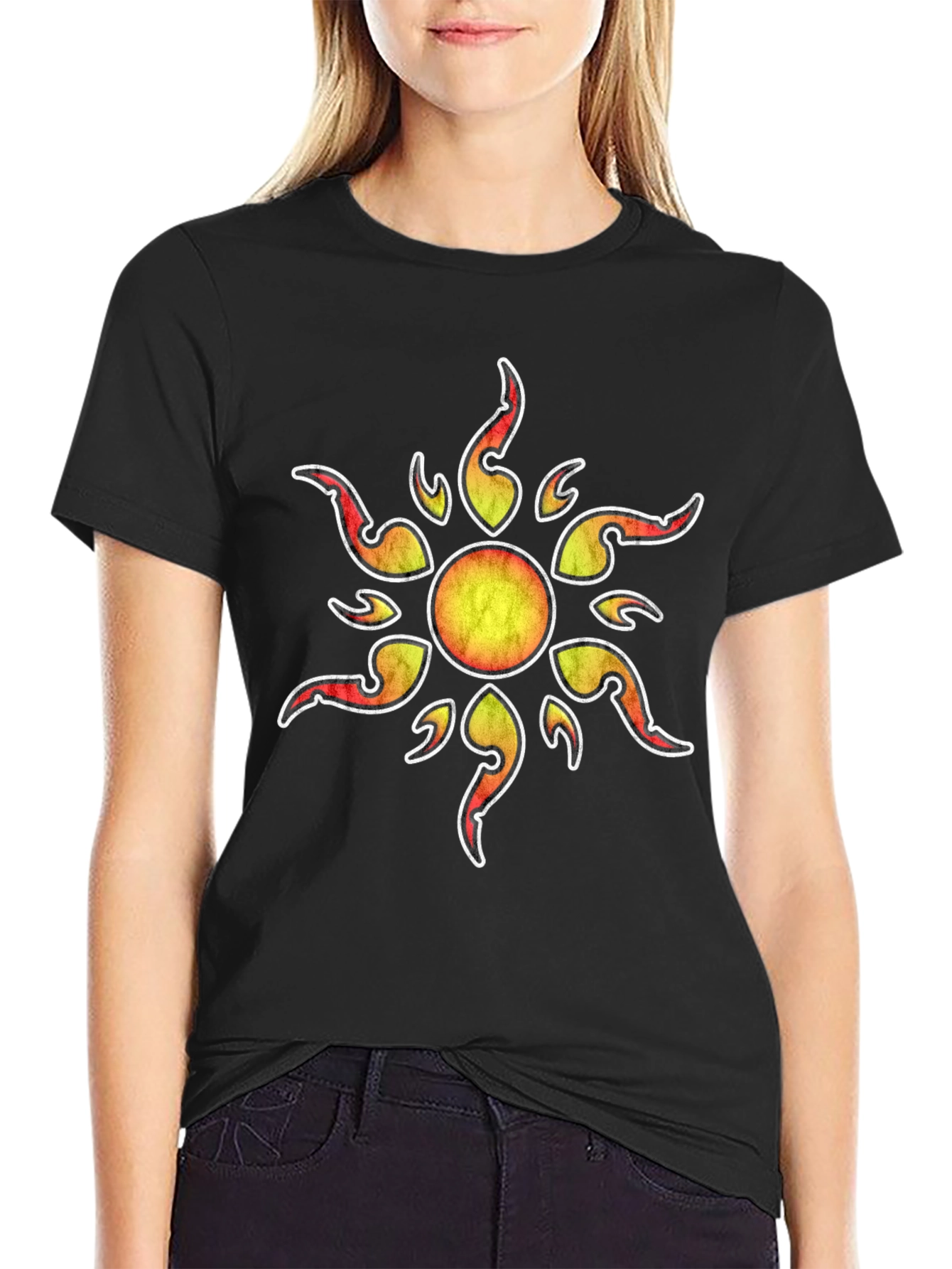 Sunburst Graphic Print Black T-Shirt