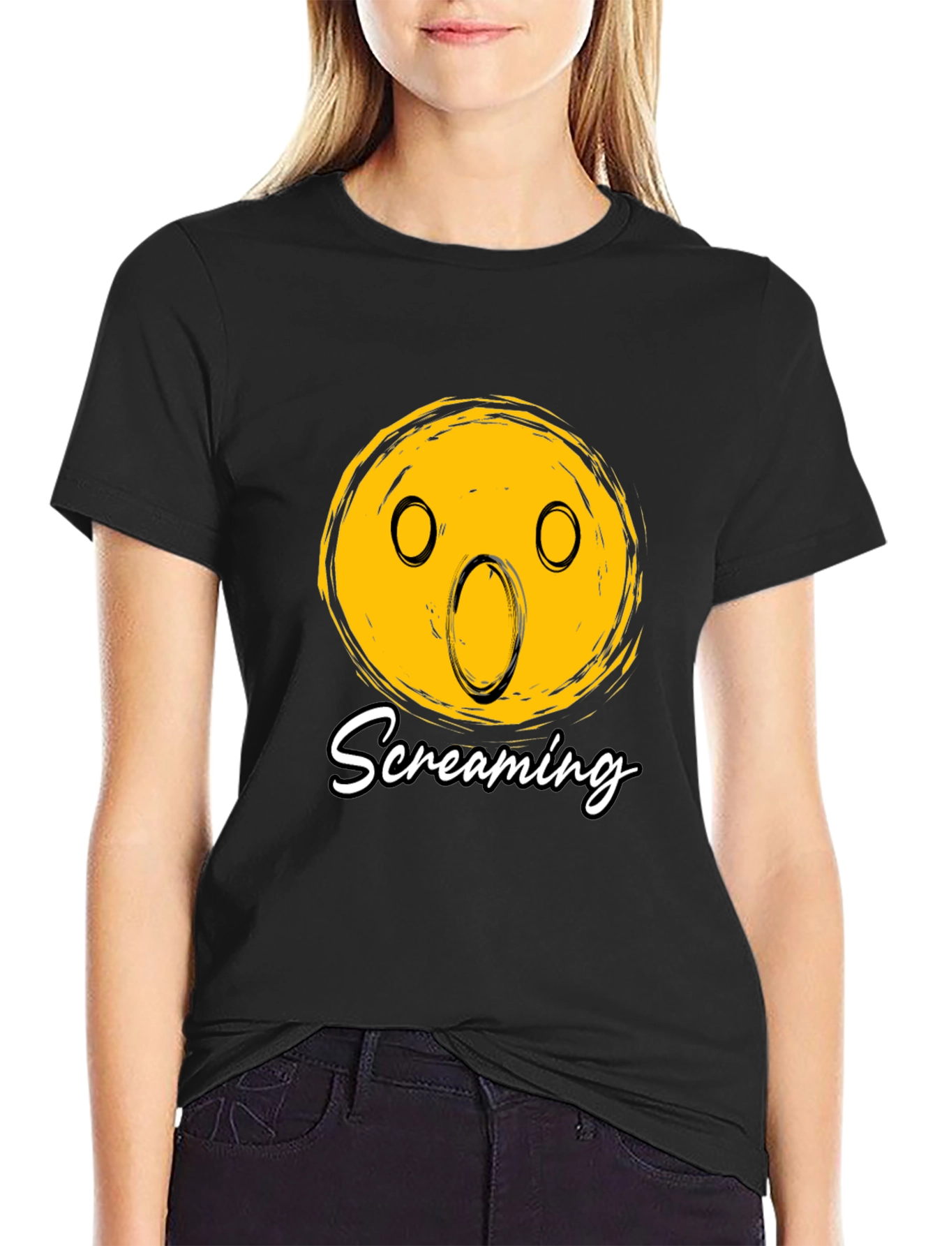 Screaming Emoji Graphic Black T-Shirt