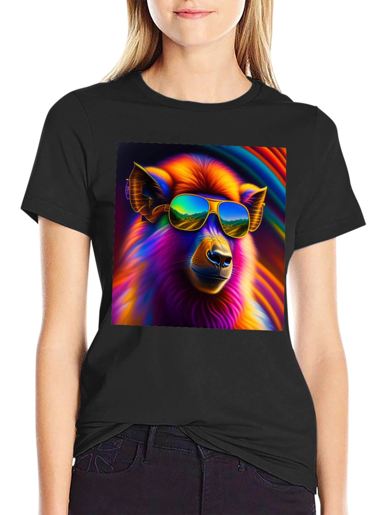Cool Llama Graphic Tee - Black Cotton T-Shirt