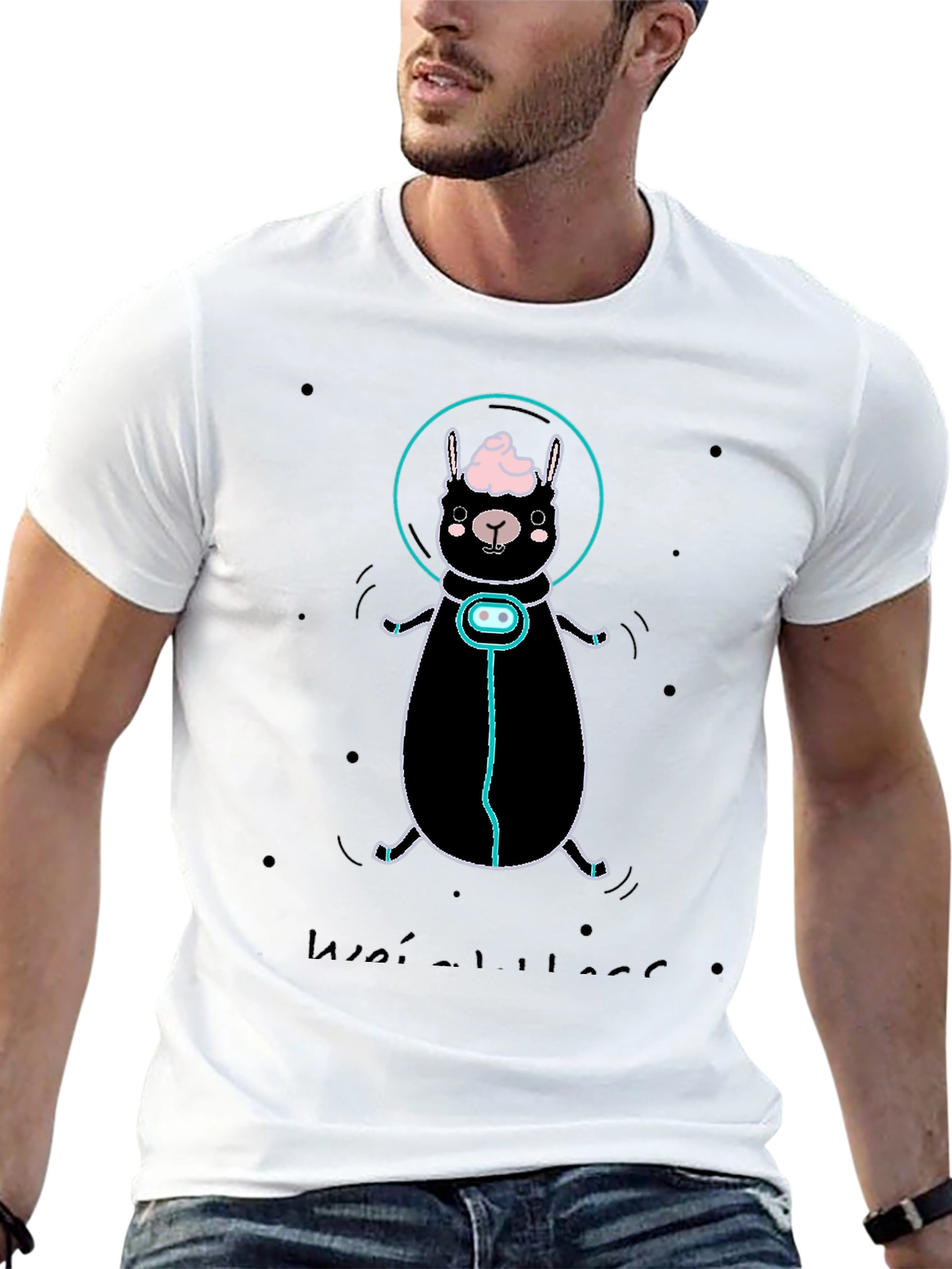 Llama Astronaut Graphic Tee - Black Cotton
