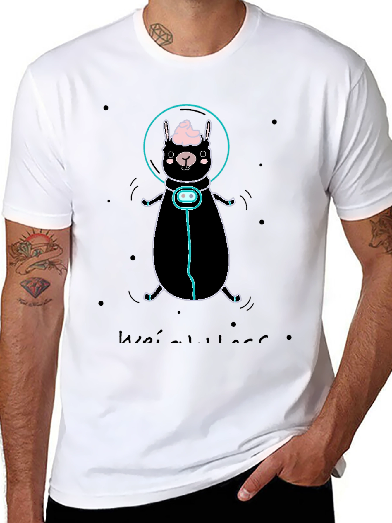 Llama Astronaut Graphic Tee - Black Cotton