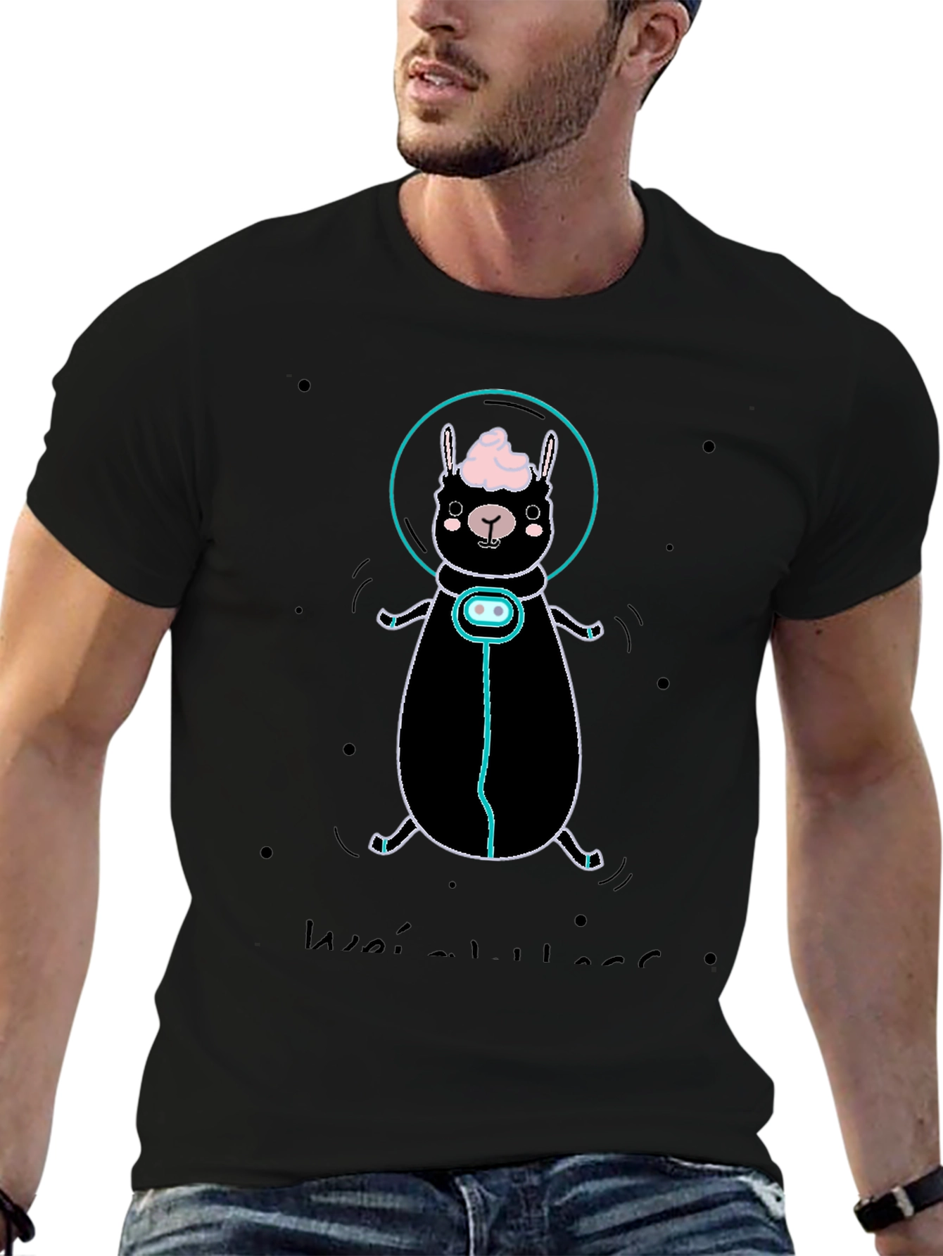 Llama Astronaut Graphic Tee - Black Cotton