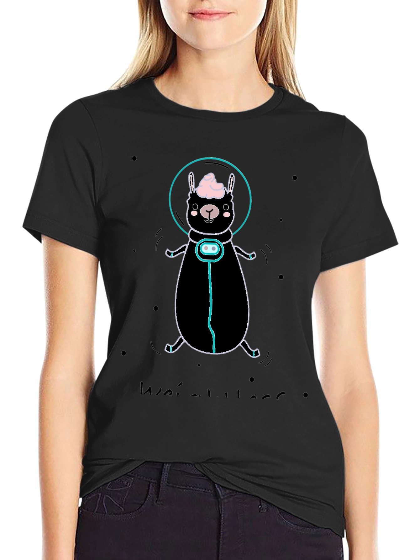 Llama Astronaut Graphic Tee - Black Cotton