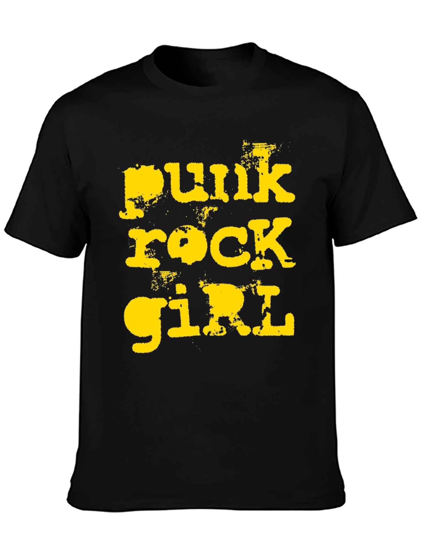 Punk Rock Girl T-Shirt - Distressed Yellow Print