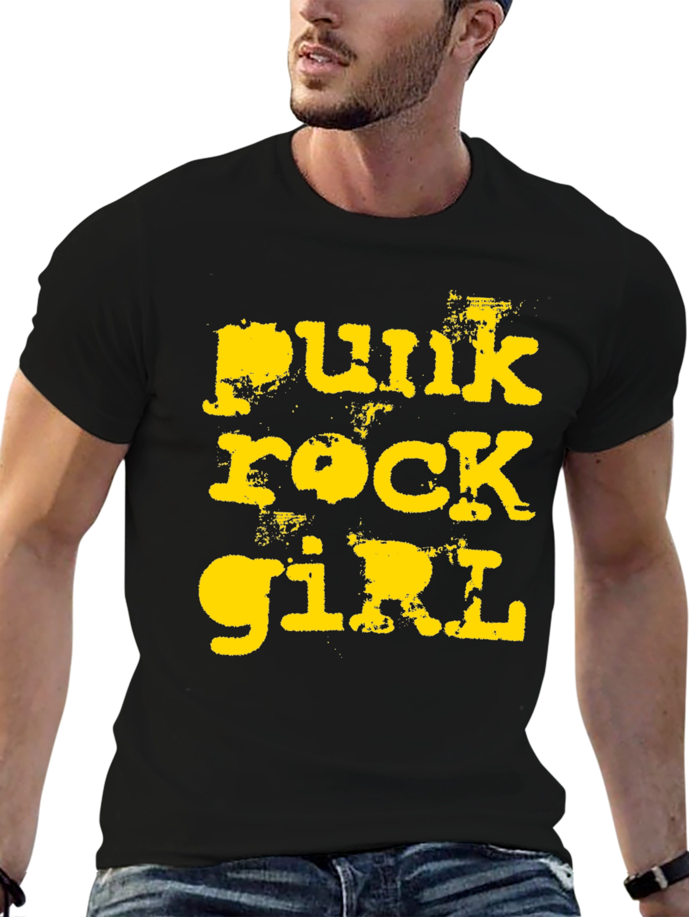 Punk Rock Girl T-Shirt - Distressed Yellow Print