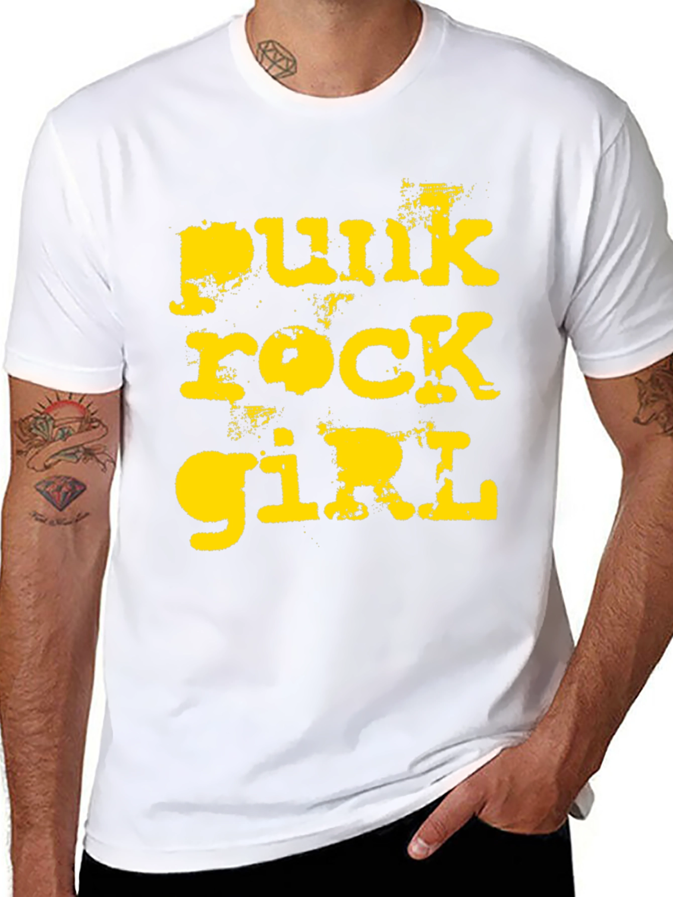 Punk Rock Girl T-Shirt - Distressed Yellow Print