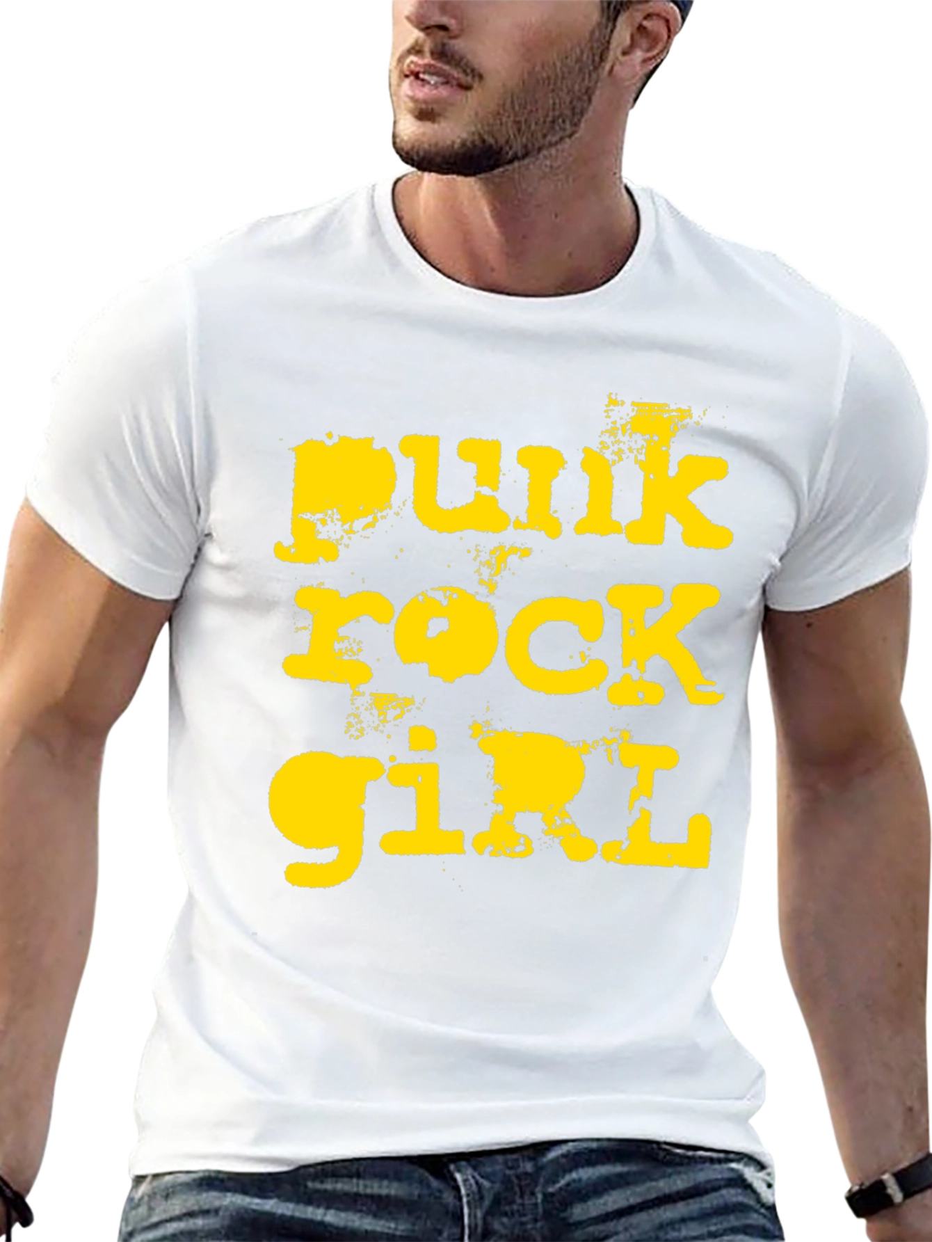 Punk Rock Girl T-Shirt - Distressed Yellow Print