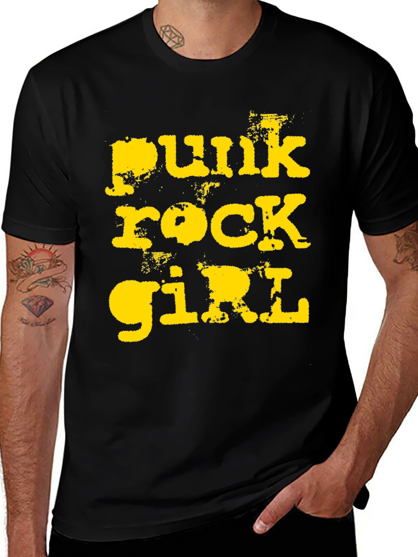 Punk Rock Girl T-Shirt - Distressed Yellow Print
