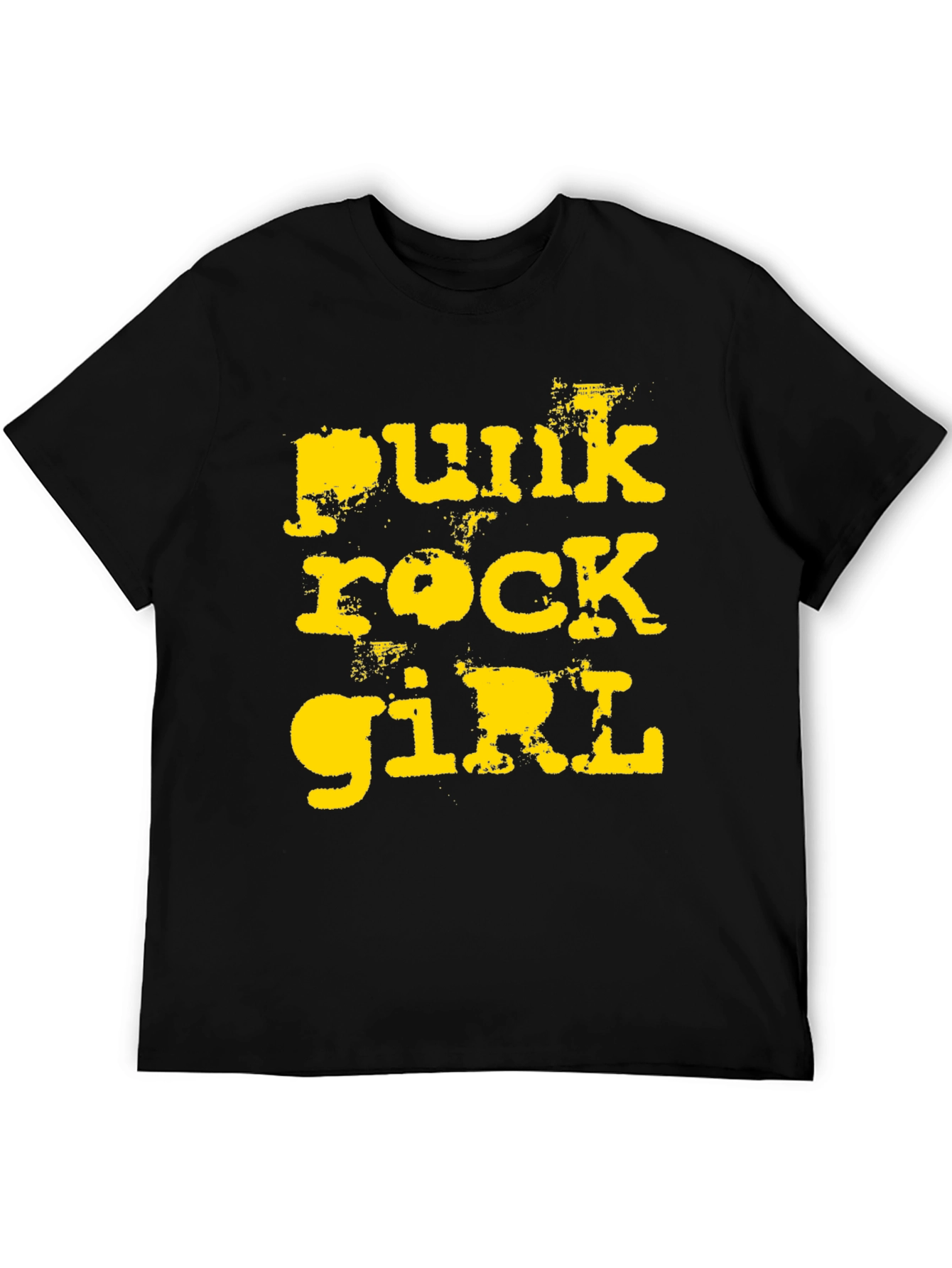 Punk Rock Girl T-Shirt - Distressed Yellow Print