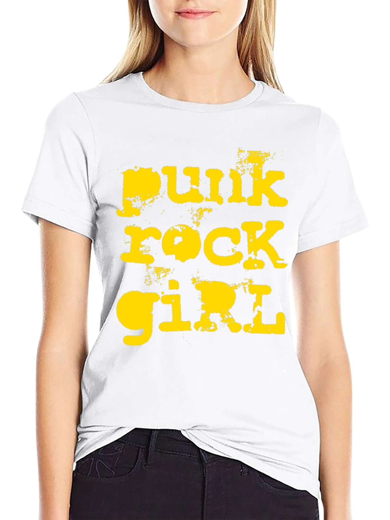 Punk Rock Girl T-Shirt - Distressed Yellow Print