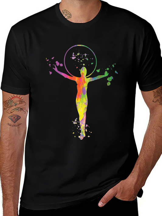 Colorful Hoop Dancer Graphic Black T-Shirt
