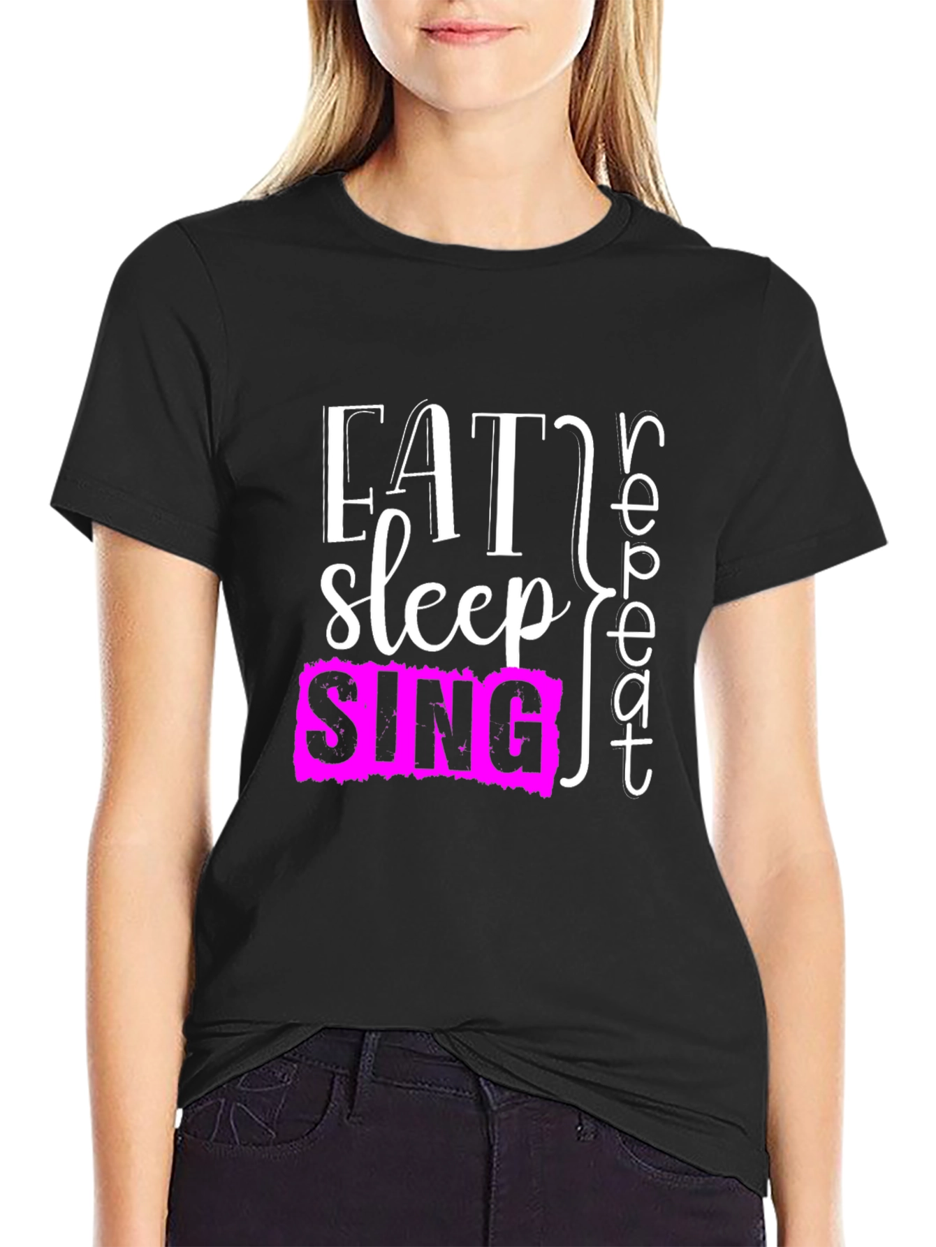 Eat Sleep Sing Repeat Black T-Shirt