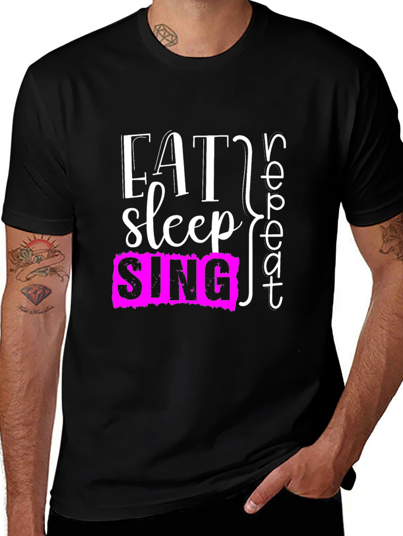 Eat Sleep Sing Repeat Black T-Shirt