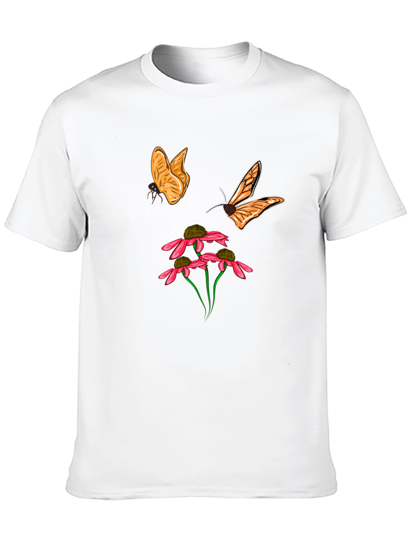 Butterfly and Flower Graphic Black T-Shirt