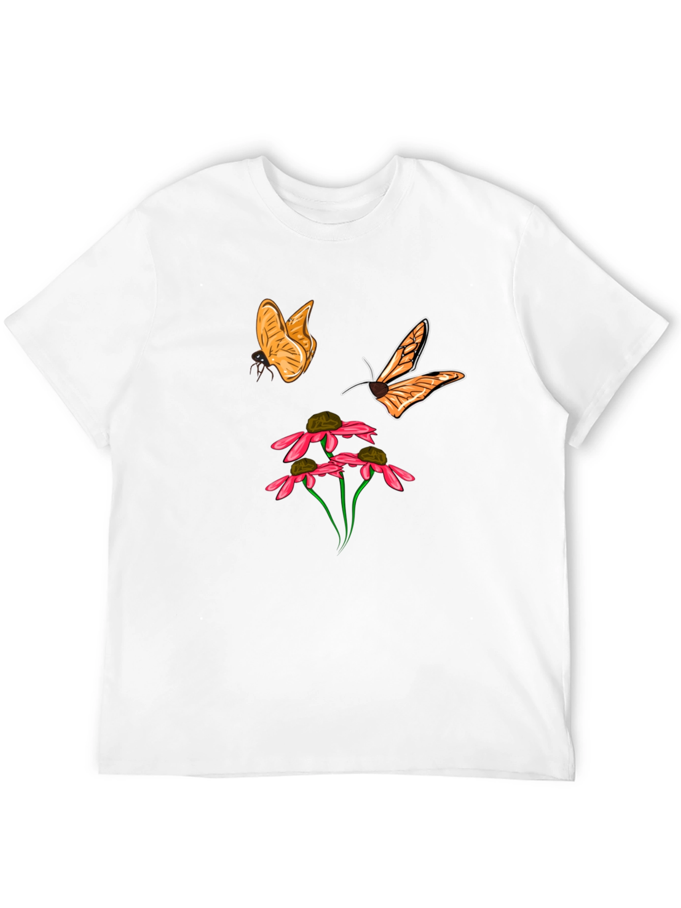 Butterfly and Flower Graphic Black T-Shirt
