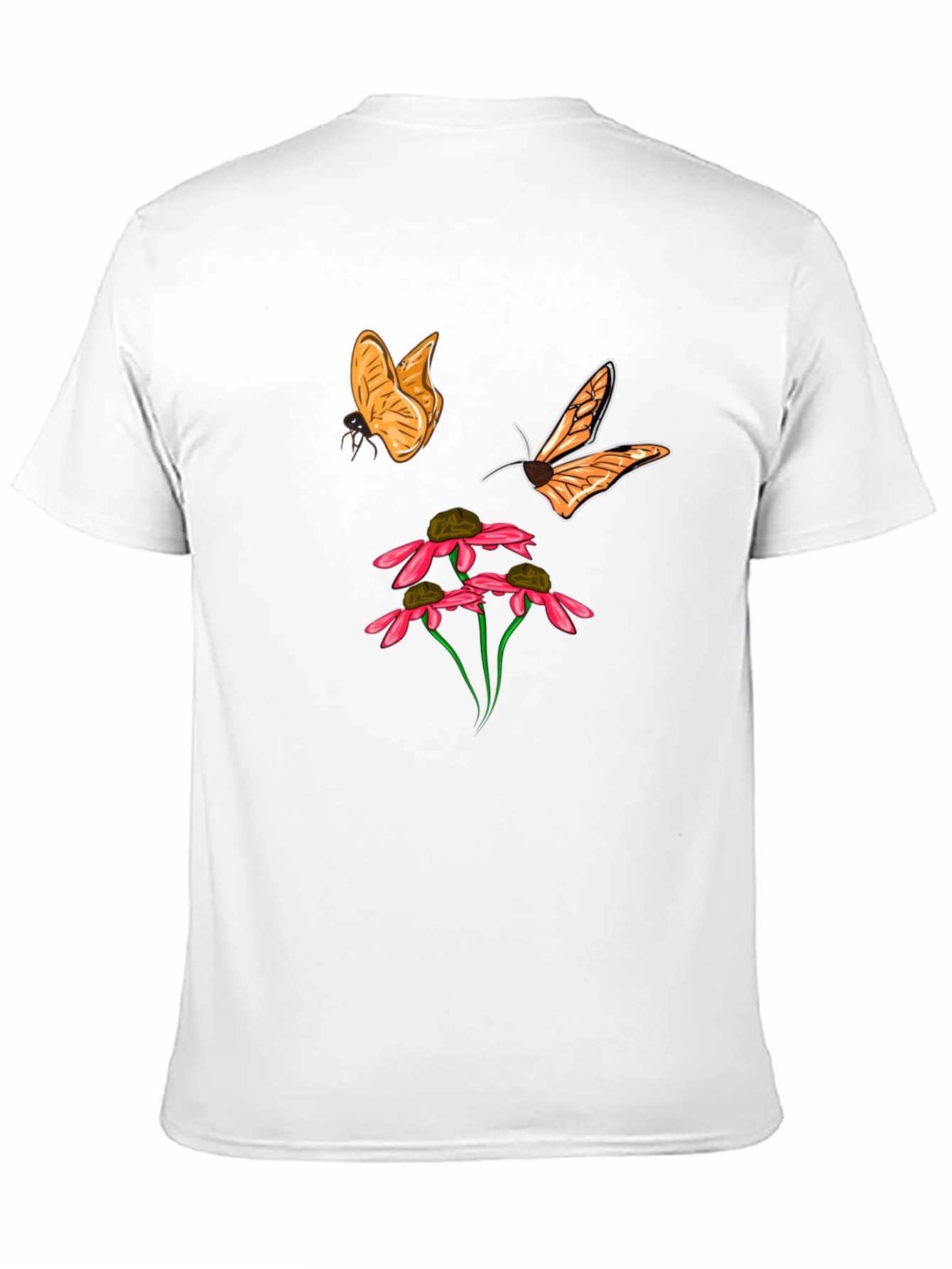 Butterfly and Flower Graphic Black T-Shirt