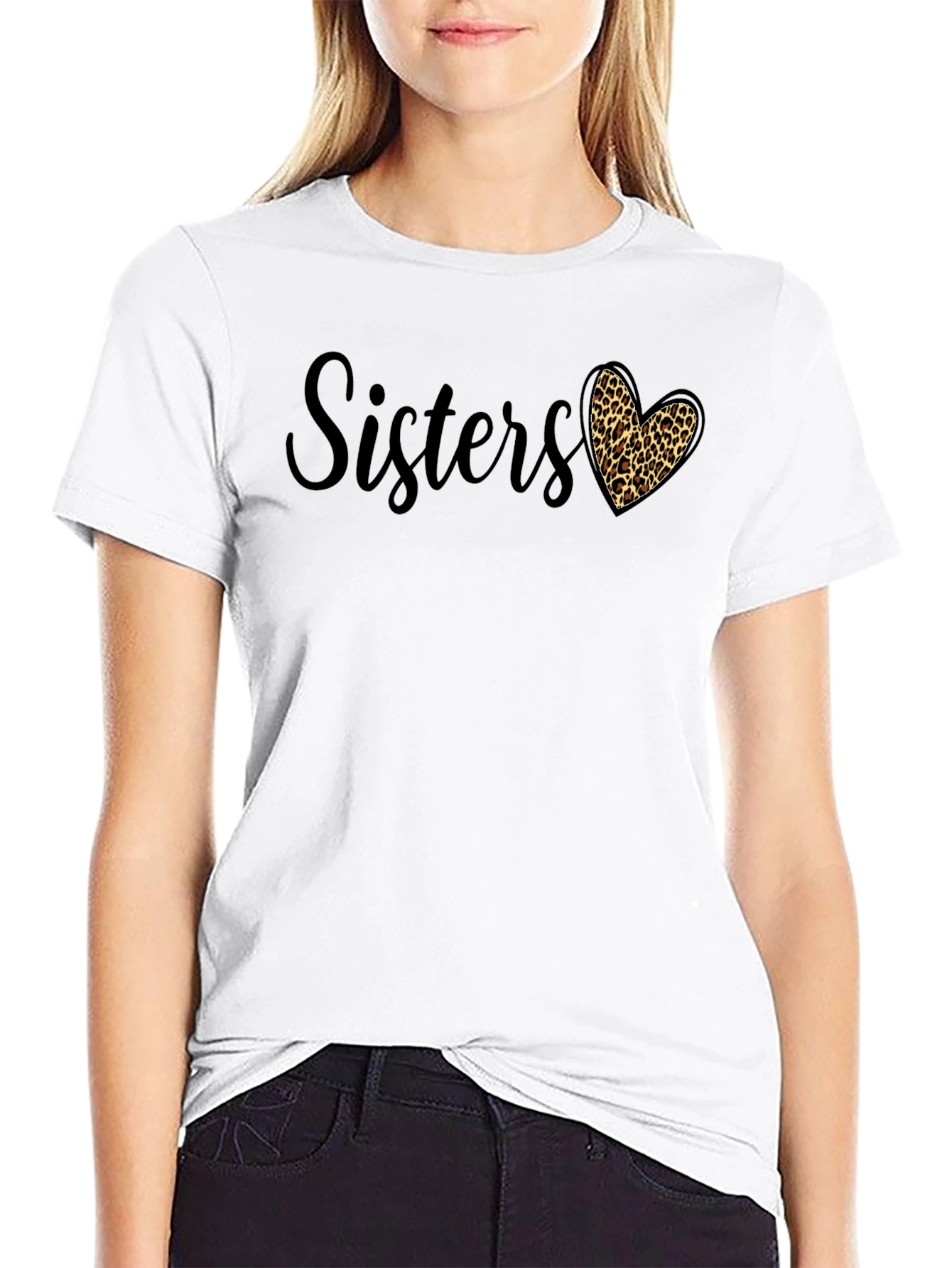 Sisters Leopard Print Heart Graphic Tee