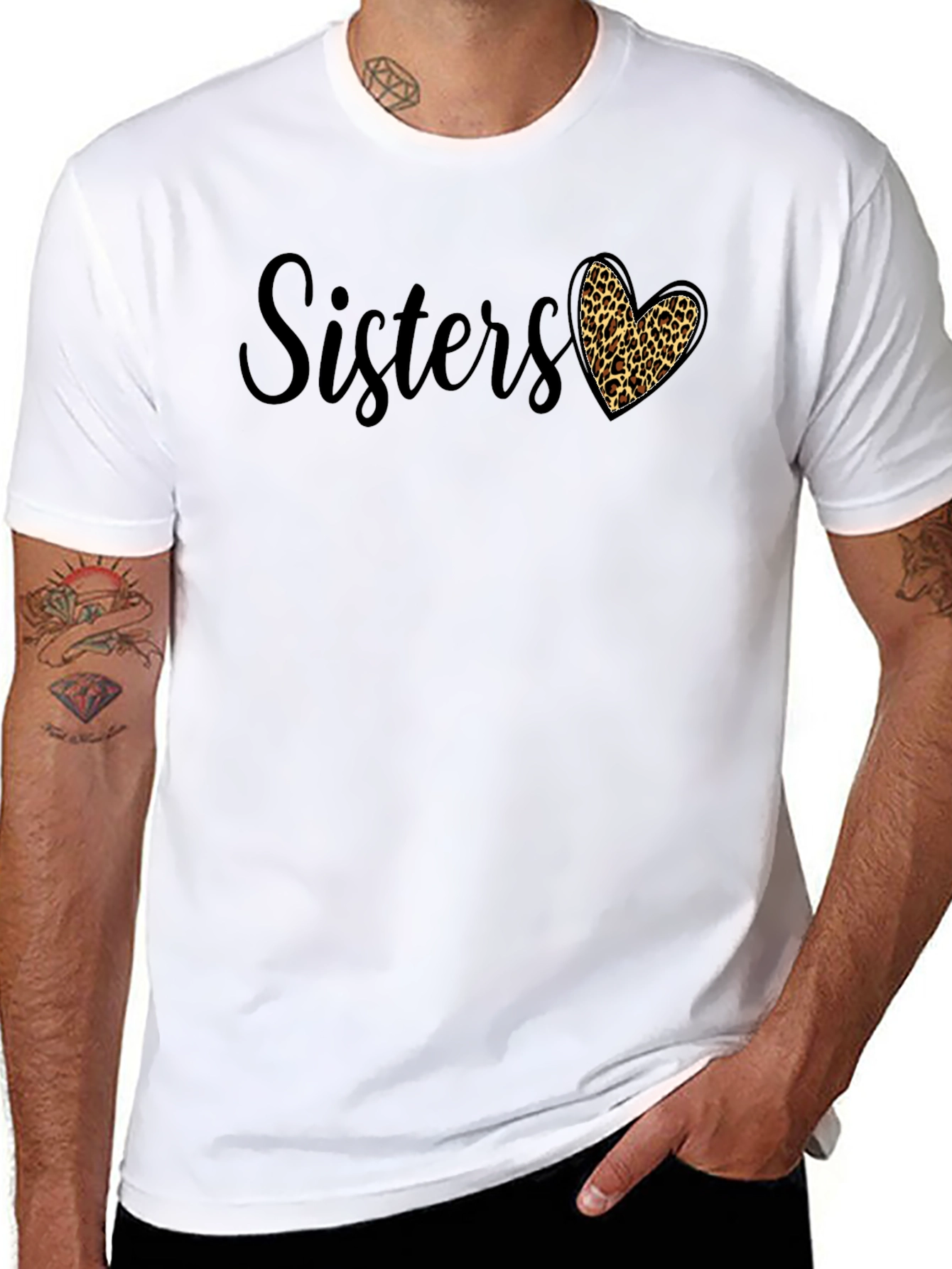 Sisters Leopard Print Heart Graphic Tee