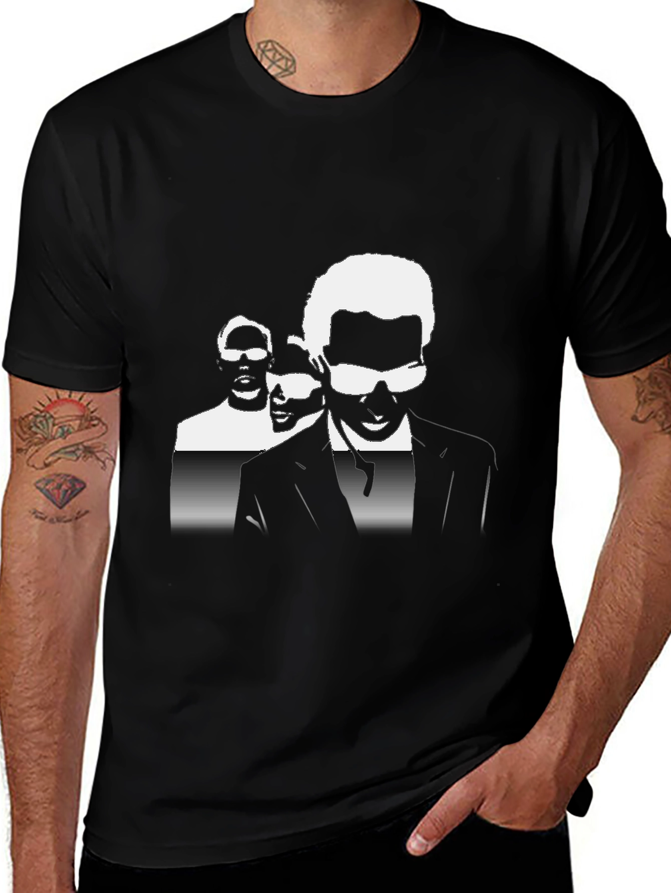 Cool Black T-Shirt with Silhouette Trio Graphic