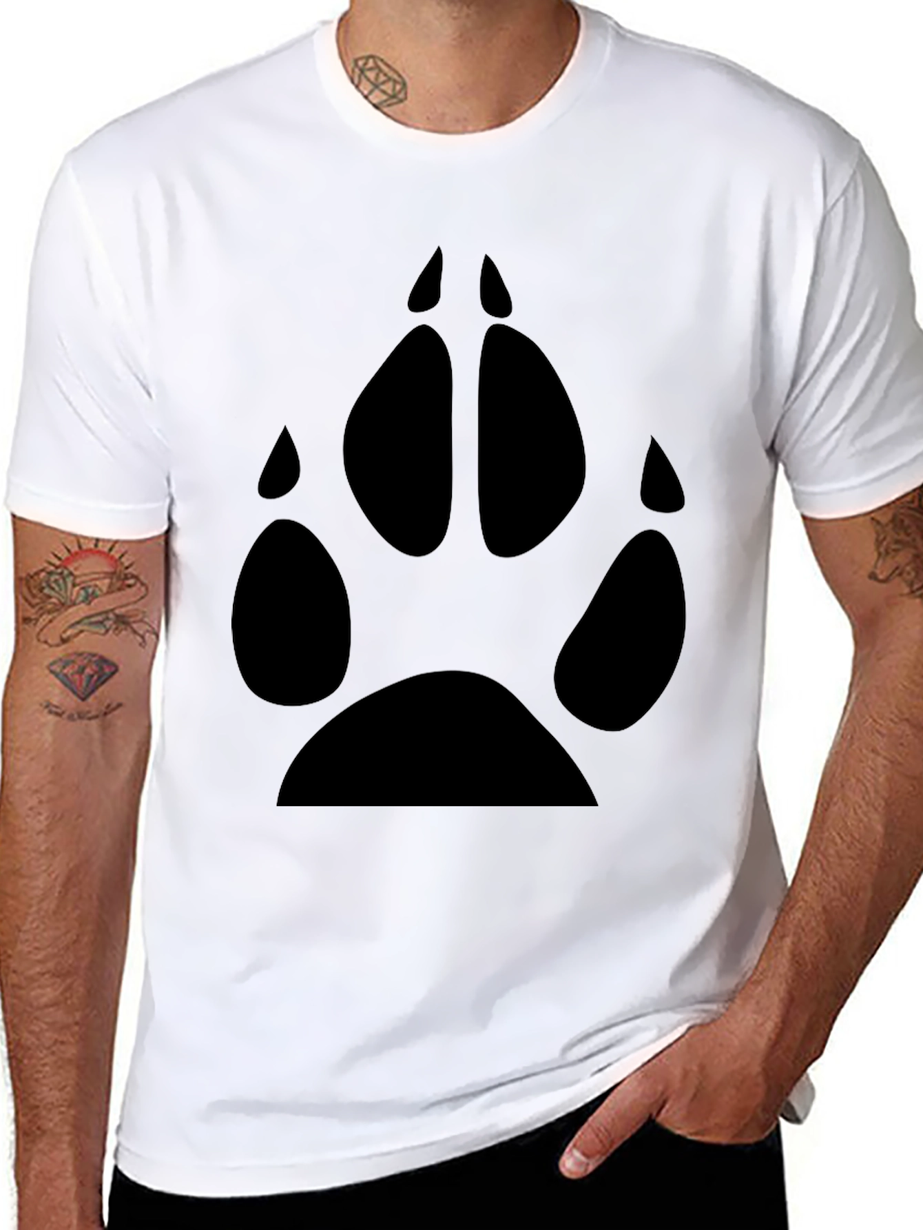 Black Wolf Paw Print T-Shirt - Casual Style