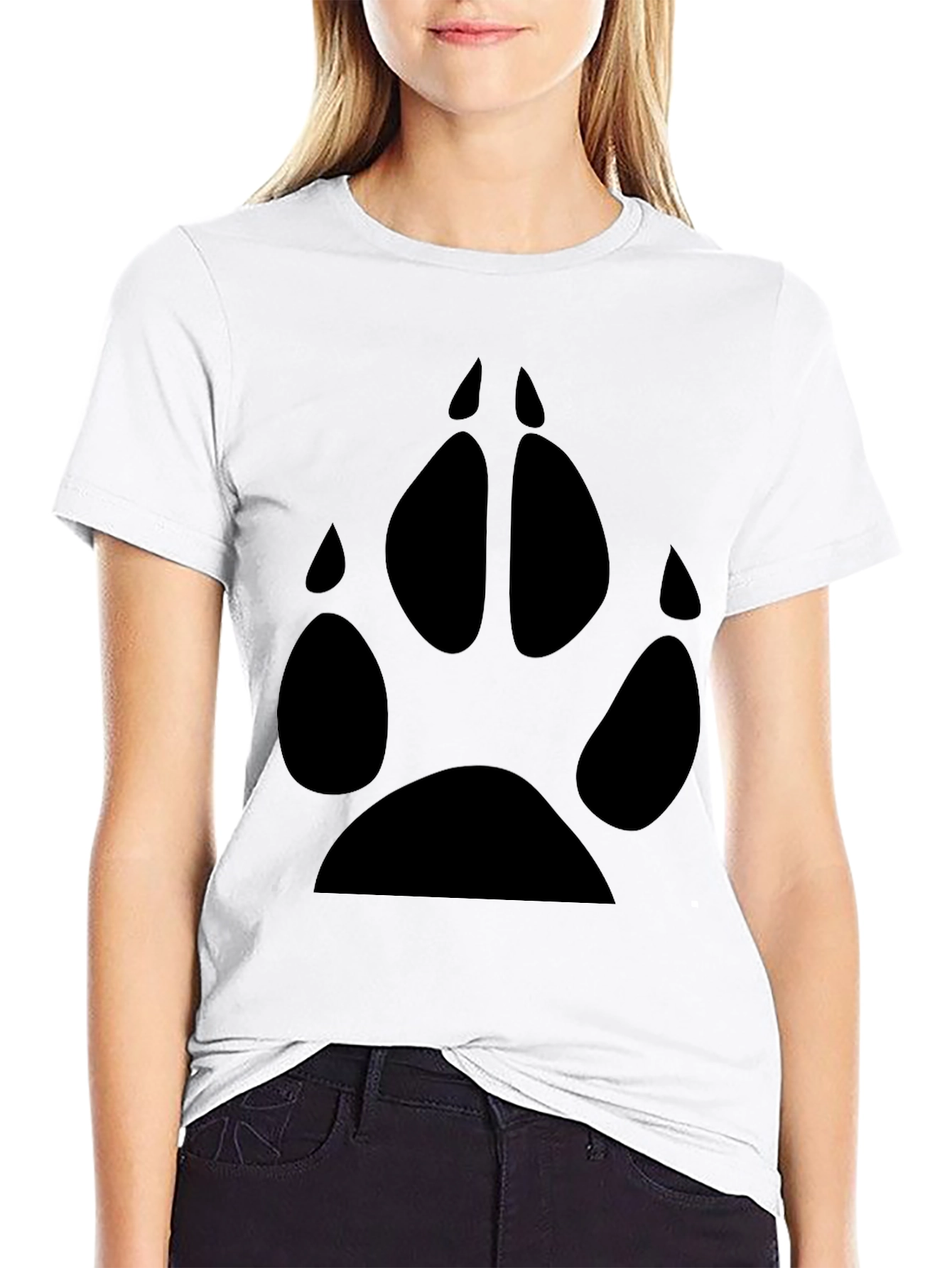 Black Wolf Paw Print T-Shirt - Casual Style