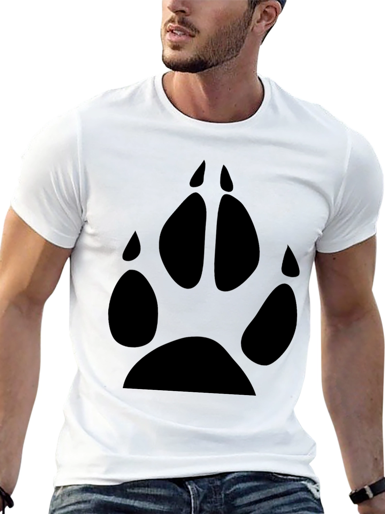 Black Wolf Paw Print T-Shirt - Casual Style
