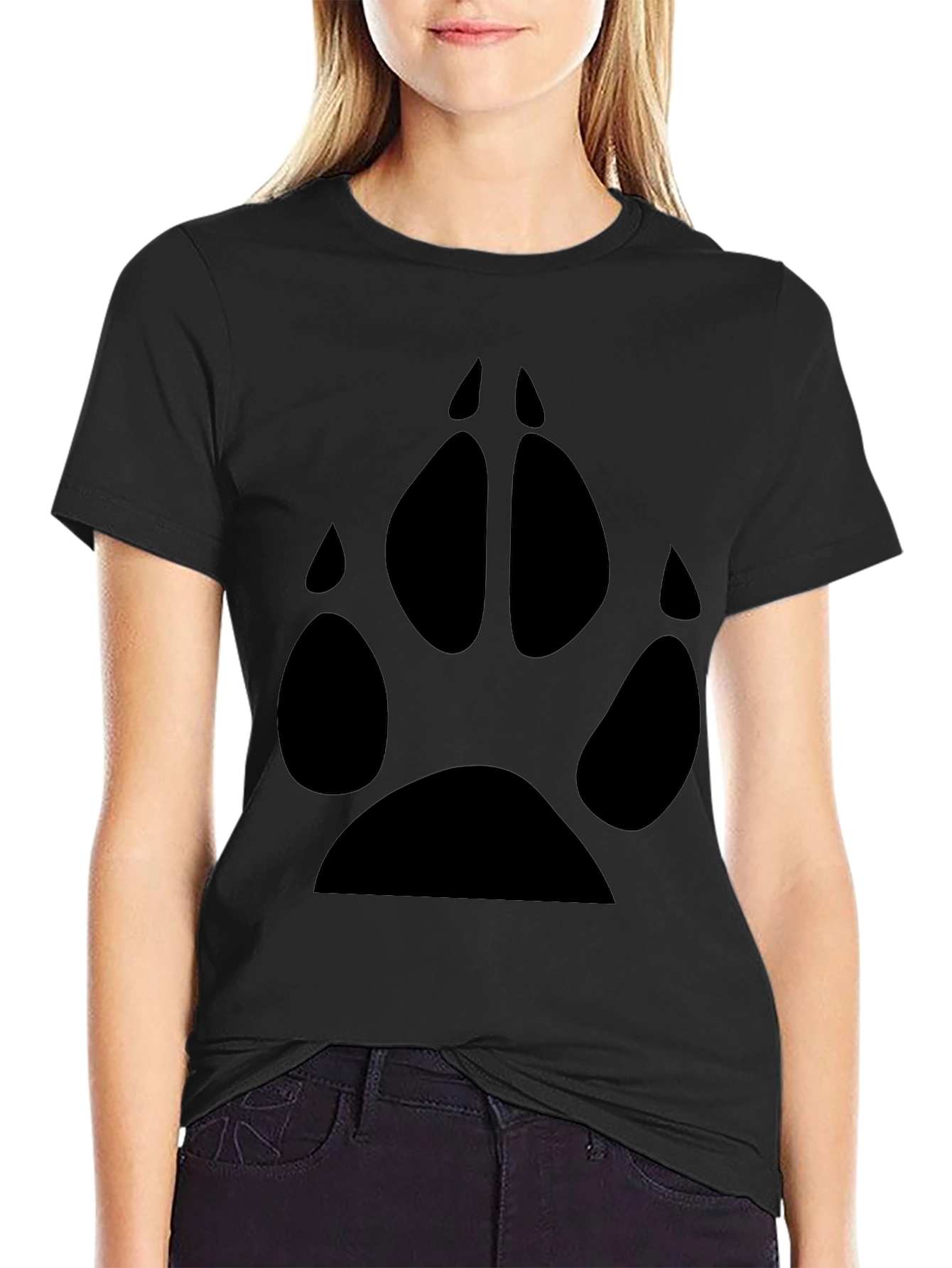 Black Wolf Paw Print T-Shirt - Casual Style