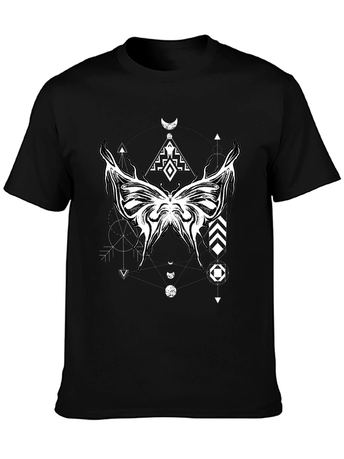 Geometric Butterfly Graphic Black T-Shirt