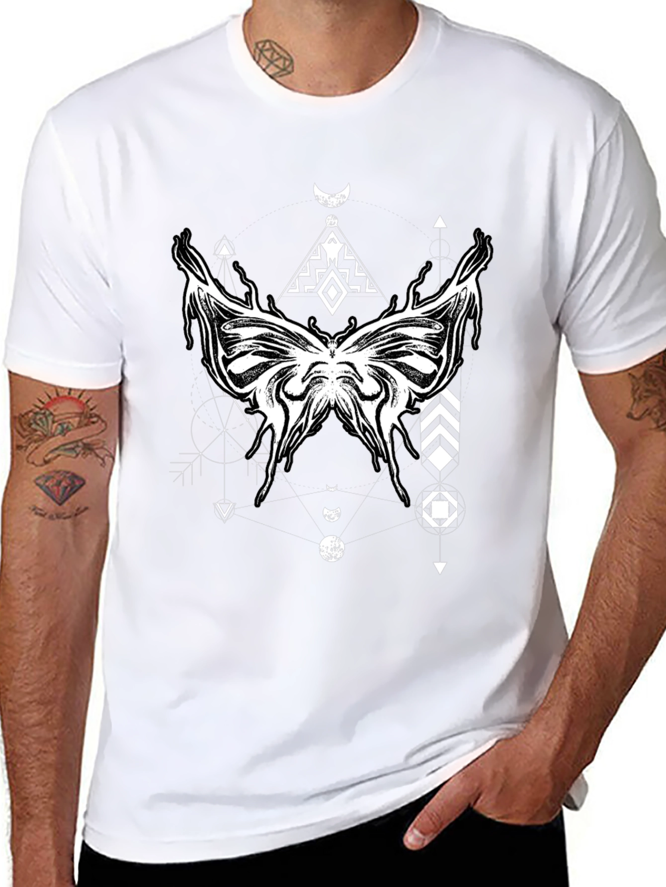 Geometric Butterfly Graphic Black T-Shirt
