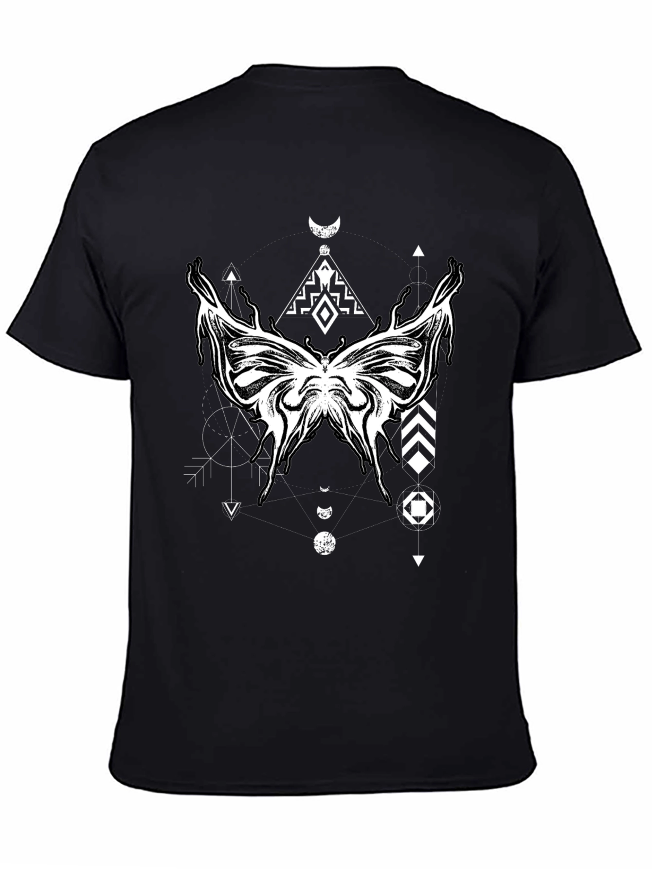 Geometric Butterfly Graphic Black T-Shirt