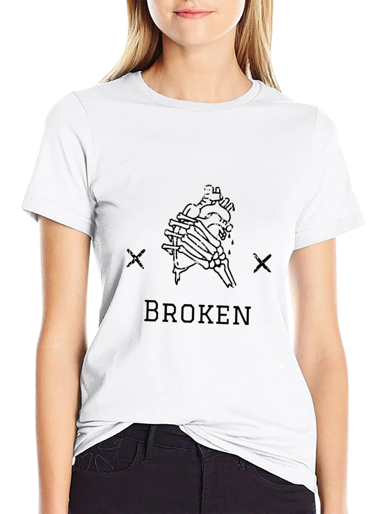 Broken Heart Graphic Tee - Black Cotton Blend