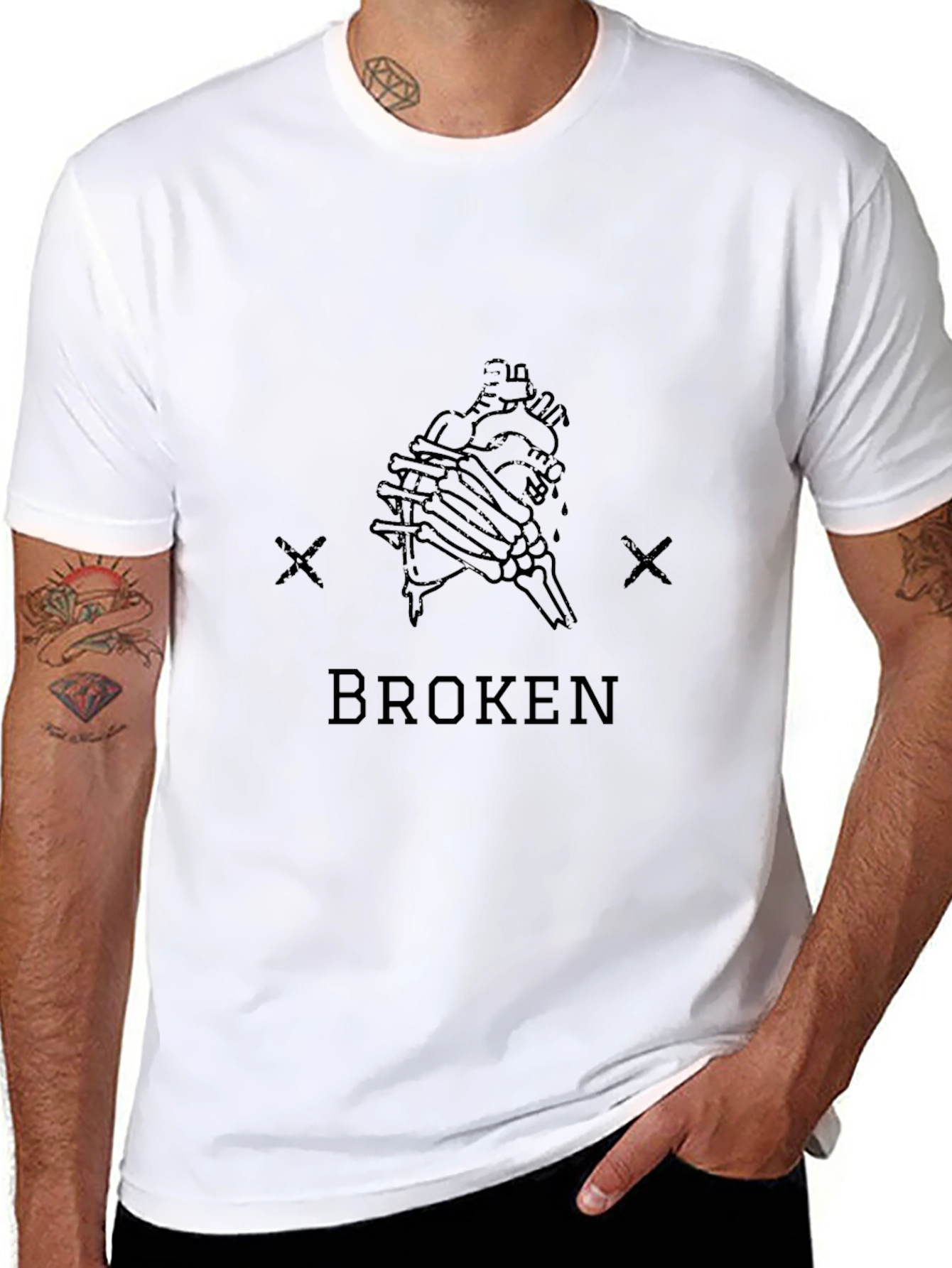 Broken Heart Graphic Tee - Black Cotton Blend