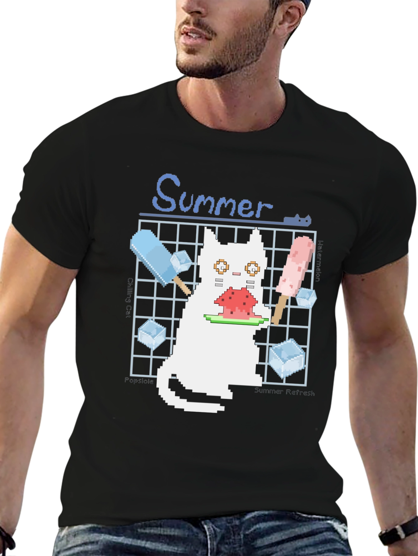 Pixel Summer Cat T-Shirt