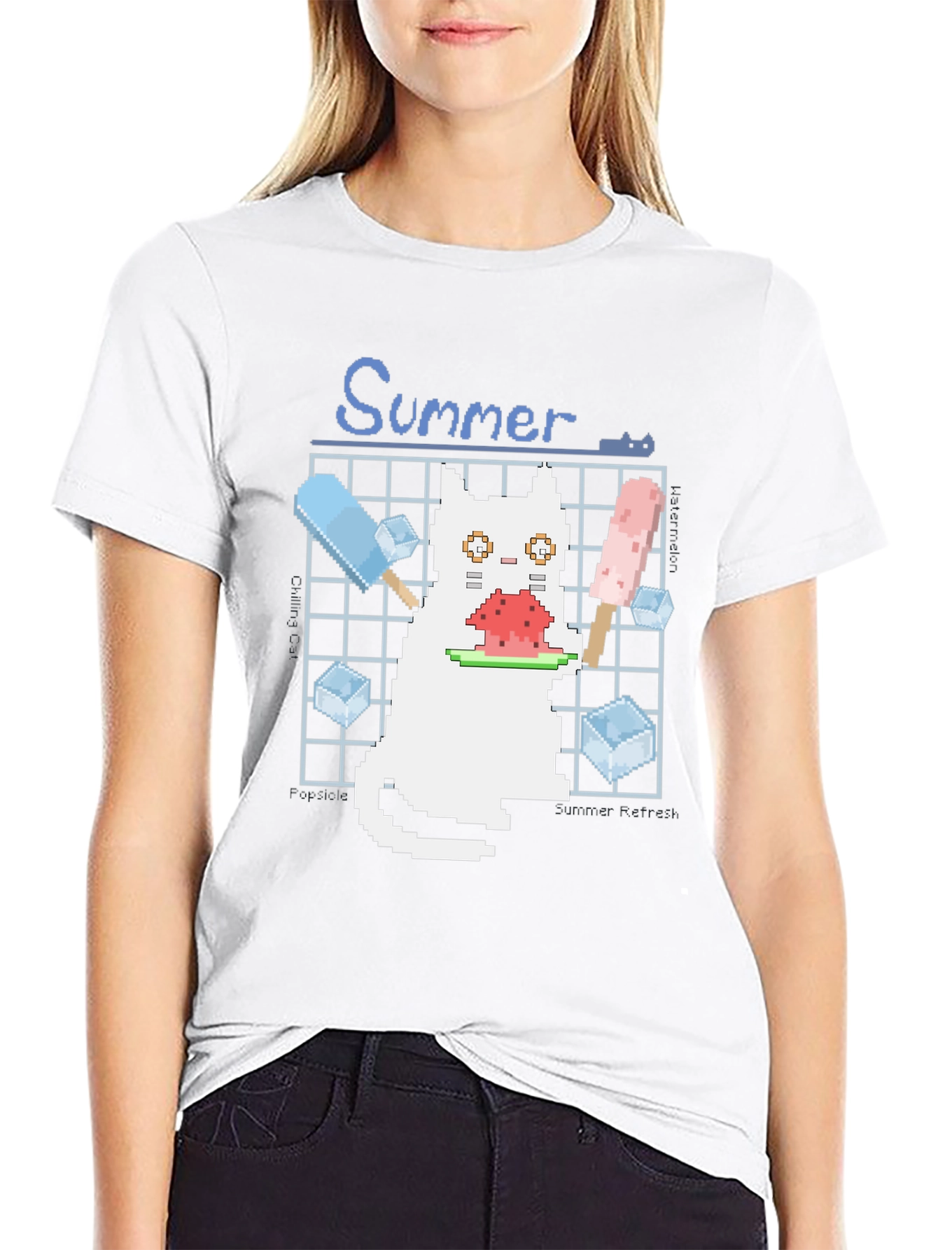 Pixel Summer Cat T-Shirt